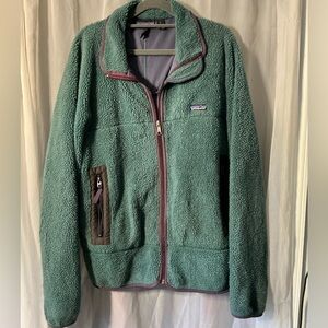 Vintage Patagonia Deep Pile Fleece Jacket Retro Full Zip Green LRG